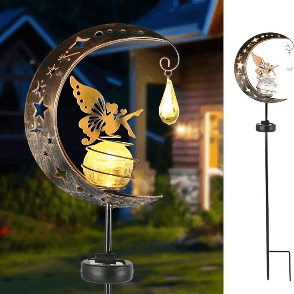 Solar-Powered LED Moon Fairy Garden Light Up Lawn Lamp Decoration